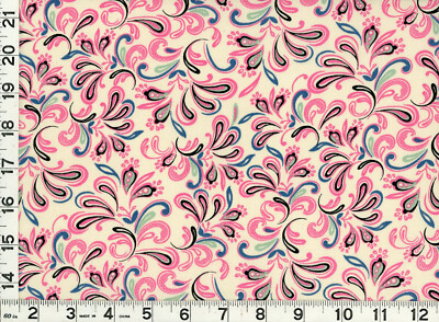 Hot Pink & Green Teardrop Leaves Flowers Quilting Sewing Fabric by Yard #532