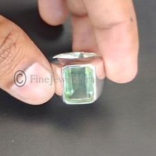 Natural Green Amethyst Gemstone 925 Sterling Silver Handmade Men's Rings M327