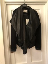 New Day Birger Et Mikkelsen Nilay Black Leather/knit Cardigan Jacket,40-uk12/14
