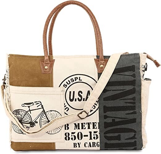 Crossbody bag for women and men leather upcycled canvas shoulder bag tote boho-image