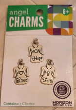3 ANGEL CHARMS/PENDANTS - SILVERTONE - LOVE-FAITH-HOPE - NEW