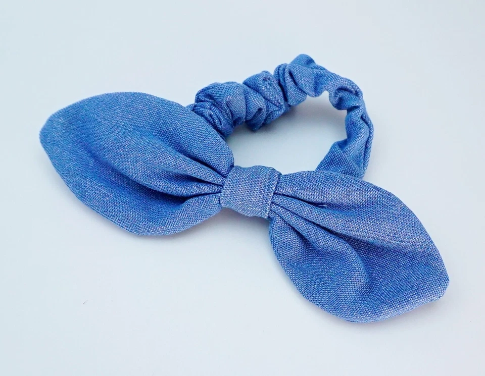 Linda corbata elástica J Crew para niñas lazo azul denim cinta de algodón Foto 3 de 4