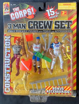 1999 Lanard CORPS Construction 3 Man Crew Set 3 3/4 Action Figures