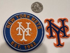 (2)-NEW YORK METS Vintage Style Embroidered Iron On Patches 3" X 3&rdquo; & 3&rdquo;x 1.5&rdquo;