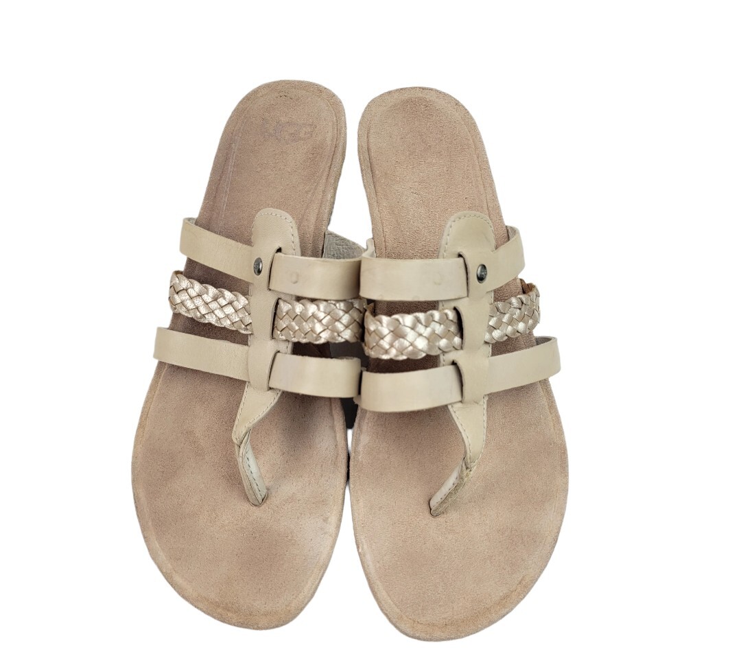 UGG Womens 1016660 Maddie Leather Slip On Tan Flip Flop  display picture 1