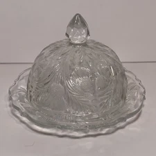 Inverted Thistle EAPG Clear Glass Covered Butter Dish by Mosser of Ohio