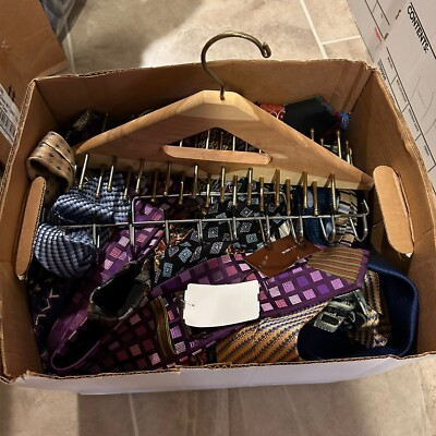 Multi-Brand Tie Lot W/ 2 Tie Hanging Racks ~50 Ties