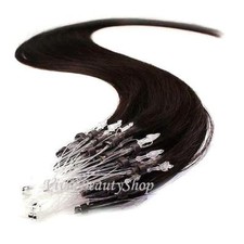 25 Micro Loop Ring Beads I Tip Indian Remy Human Hair Extensions Off Black 1B