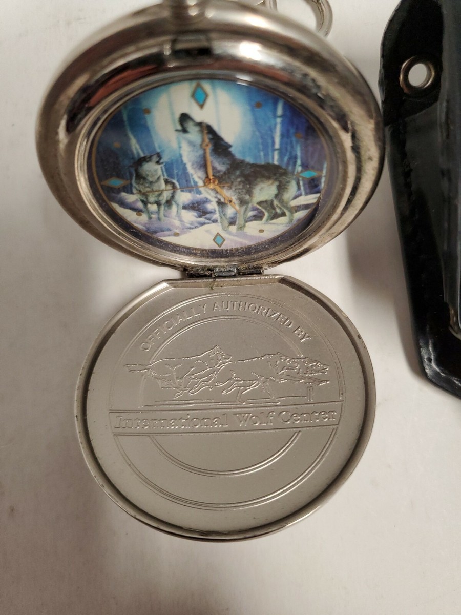 Pocket Watch Franklin Mint International Wolf Center Case Chain | eBay