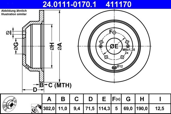 2X ATE 24.0111-0170.1 Bremsscheibe FüR Hyundai KIA-image