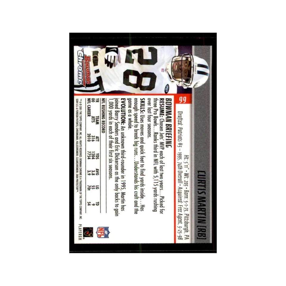 2001 Bowman Chrome Curtis Martin Football Cards #99 - Image 2 of 3