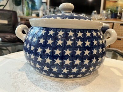 Polish Pottery  8 1/2  bean pot/ Large Casserole With Lid Boleskaweic