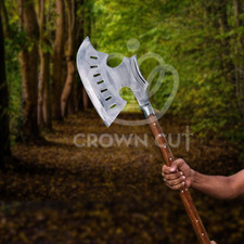 HANDMADE CARBON STEEL VIKING OUTDOOR POWERFUL WOOD CUTTING TOOL LONG HANDLE AXE