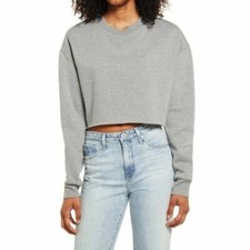 Socialite Crop Sweatshirt Top Size XL Crew Neck Pullover Fleece Gray NEW Tag B27