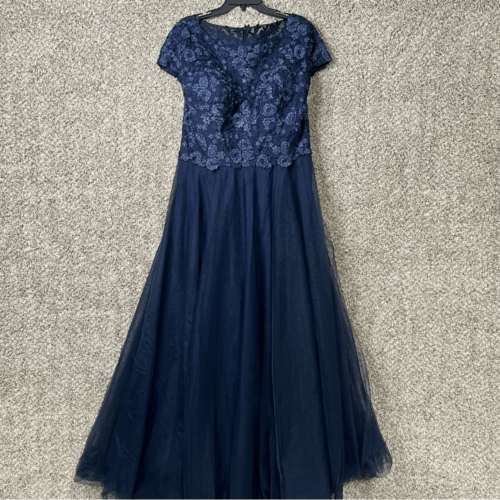 La Femme Dress Women’s 14 Navy Blue Sequined Lace Bodice A-Line Formal Gown NWT - Afbeelding 1 van 9