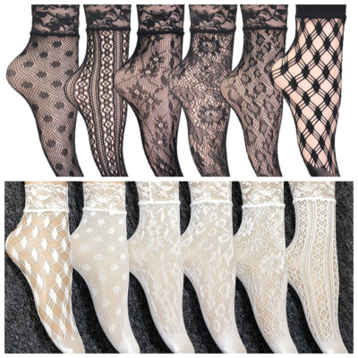 Women Sexy Lace Ankle Socks Fishnet Hollow Out Multiple Pairs Set Casual Socks 