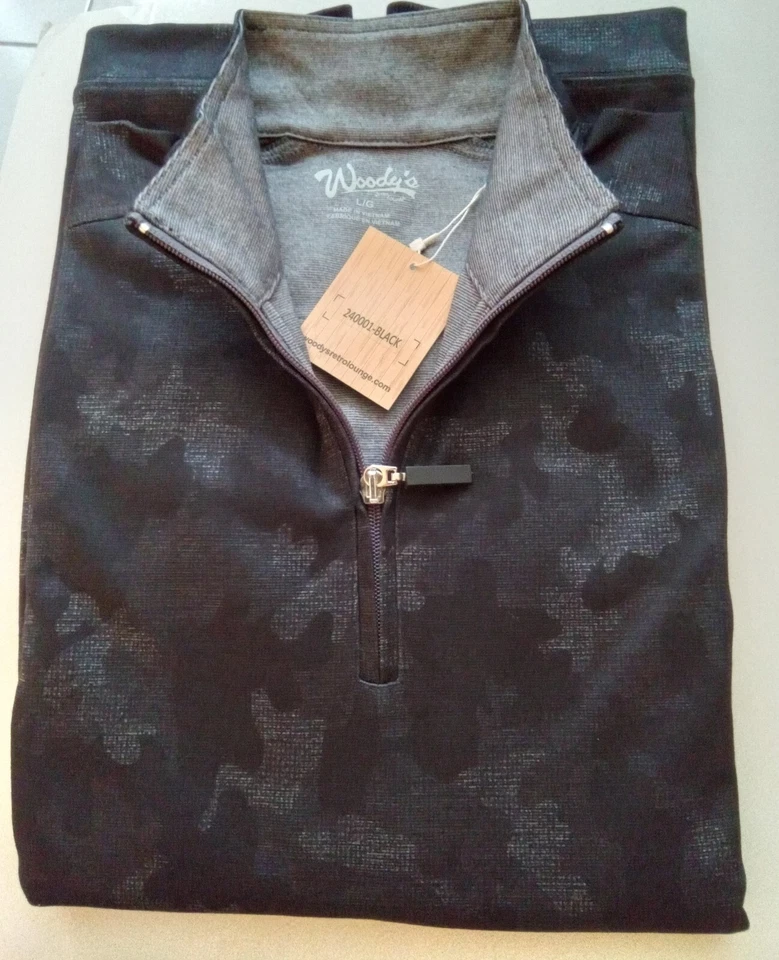 Woody's Retro Lounge 1/4 拉链迷彩黑色男式大号 — 第 2/3 张图片