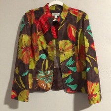 COLDWATER CREEK Size PL Open Front Floral Jacket Blazer 100 Silk Unlined