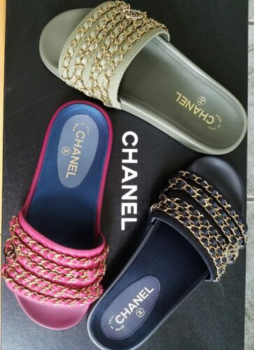 CHANEL TROPICONIC ICONIC GOLD LOGO CHAIN POOL SLIDES EU 36 37 38 39 I LOVE SHOES - 第 1/6 張圖片