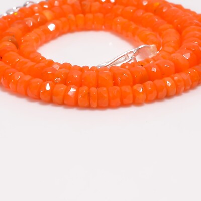 Orangle Ethiopian Opal Gemstone Rondelle Faceted Beads Necklace 18-19'' A-4516