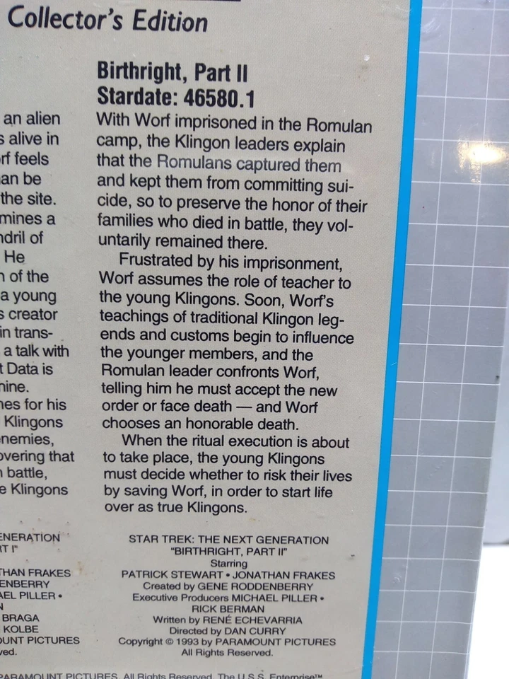 Star Trek Next Generation; Birth Right Collector Video VHS Movie Film - Image 3 of 4
