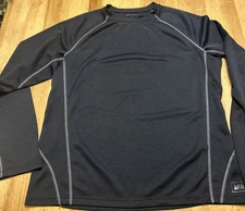 REI Thermal Base Layer Shirt Black Men Large Grid Fleece Pullover Outdoor Hiking
