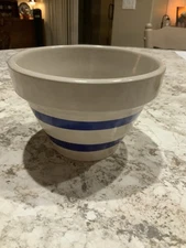 R.R.P. Co. Roseville Ohio Pottery Heavy Stoneware Blue Striped 6" Bowl