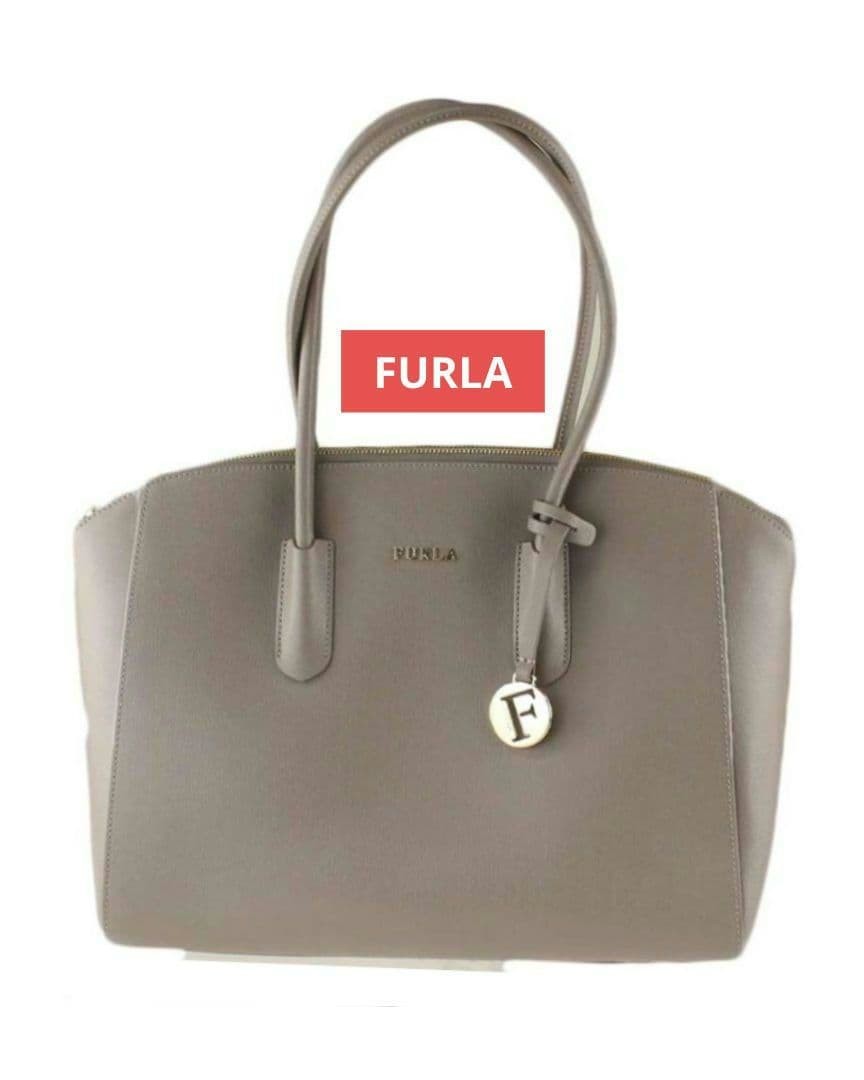 FURLA Tessa Leather Tote Bag Gray Beige A4 Shoulder Unused Authentic Women's