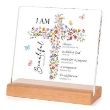 Baptism Gifts for Girl - Christian Desk Decor with Wooden Base, Christian