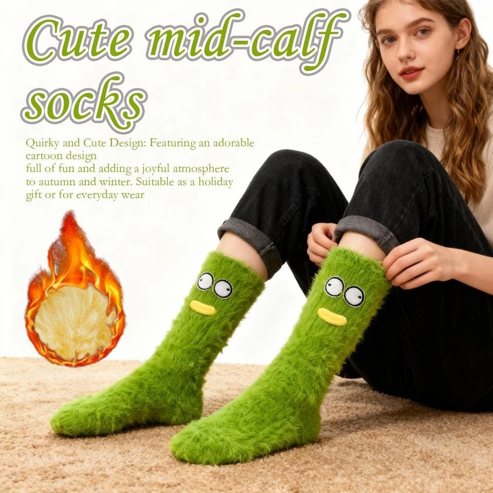 Divertidos Calcetines de Invierno Broma Difusa Ojos Grandes Invierno Coral Vellón Mantener Calcetines Calientes, M8U2 Foto 2 de 4