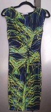 TU Navy Lime Tropical Jersey Bodycon Midi Dress UK8 EU36 US4 Front Twist Holiday