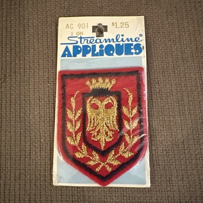 Vintage Metallic Embroidered  Patch Crest APPLIQUÉ 2.5 x 2 red blue  gold