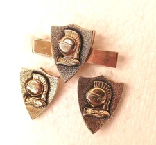 SWANK Cufflinks Cuff Links Tie Clip Bar Mid-Century Centurion Knight Gold Black