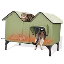 Extra Large Heated Outdoor Cat House Weatherproof, Insulated XL-Heated Green
