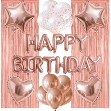 29 Pcs Rose Gold Birthday Party Decorations - Happy Birthday Balloons Banner,...