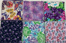 4"x4" SQUARES - PACK 8 - PURPLE MIXED COTTON PRINT - QUILTING SQUARES--119 PCS