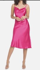 Vintage Y2K Bebe Women s L Fuchsia Satin Cowl Neck Slip Midi Dress Made USA