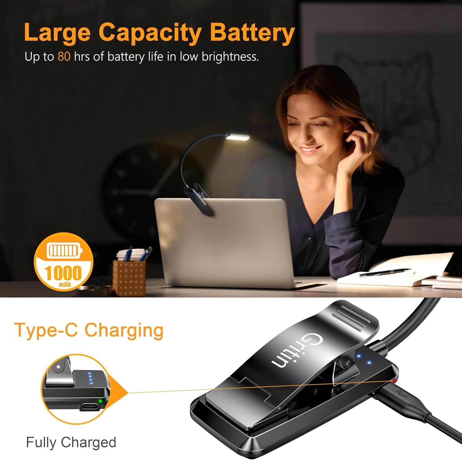 Black/Blue 9 LED Rechargeable Book Light