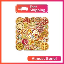50Pcs Pizza Waterproof Vinyl Stickers Decals for Water Bottles Laptop Luggage Cu