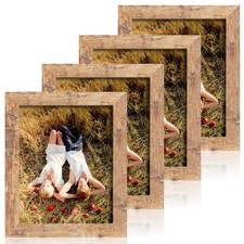 8x10 Picture Frame Set of 4 Rustic Brown Real Glass Frames for Wall  Desktop