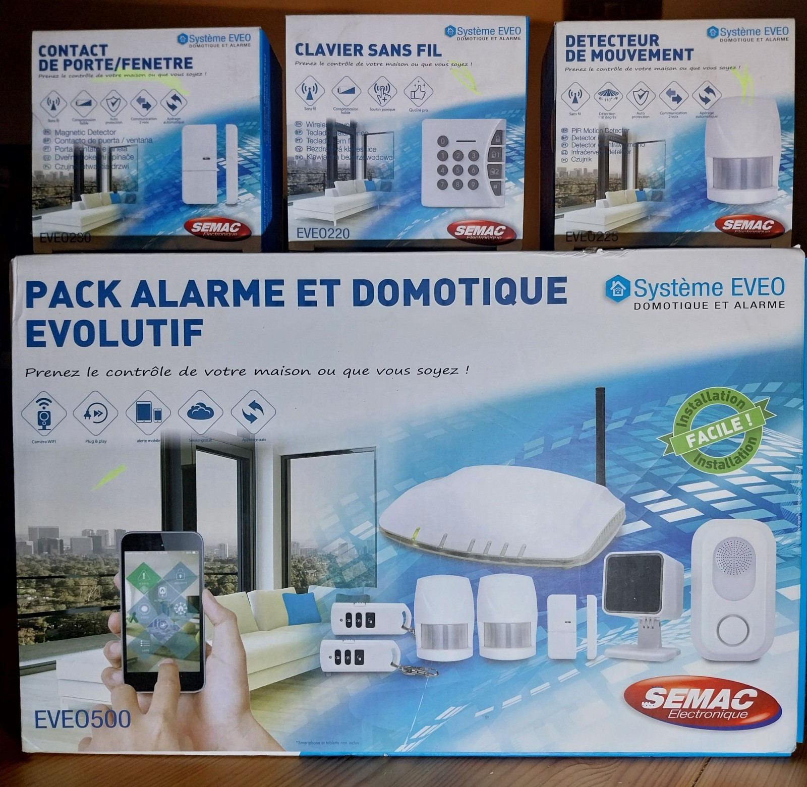 Pack alarme domotique evolutif EVEO500 pour la securite de la maison connectee