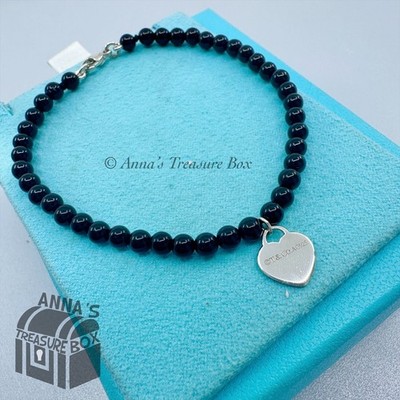 Tiffany & Co. 925 Silver 4mm Black Onyx Mini RTT Heart 7.25
