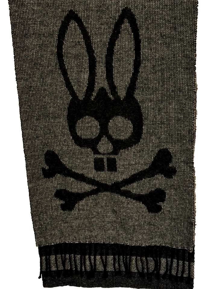 Bufanda Larga Psycho Bunny Por Robert Godley Negro Gris Rayas Cachemira Rectángulo Foto 3 de 4