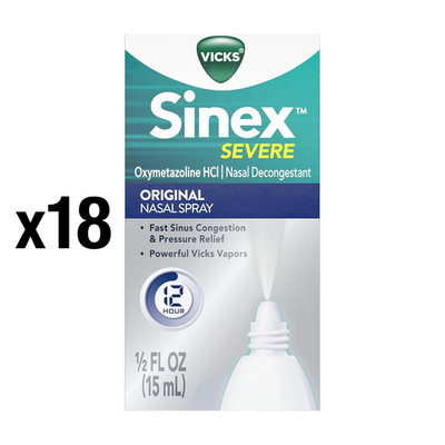 x18 Vicks Sinex Severe Nasal Decongestant Spray Fast Acting Relief 0.5 oz