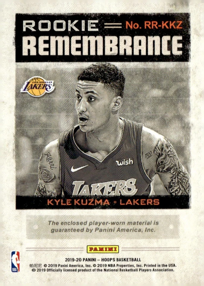 KYLE KUZMA 2019-20 HOOPS ROOKIE REMEMBRANCE JERSEY LAKERS QQ - Image 2 of 2