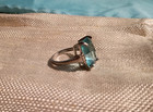 VTG Simulated Blue Topaz Cocktail Ring CZ accents, silver plate, Sz. 7 Pre-owned — photo 5