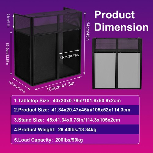 DJ Table Stand Foldable Booth Facade w/Travel Bag Scrims +Built in Flat Table - Picture 4 of 11