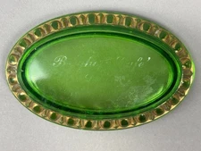 #51 Antique BERGHOFF CAFE DETROIT Michigan Green Depression Souvenir Glass Dish 