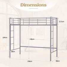 Metal Loft Bed Frame High Sleeper Bunk Bed with good condition’s mattress 