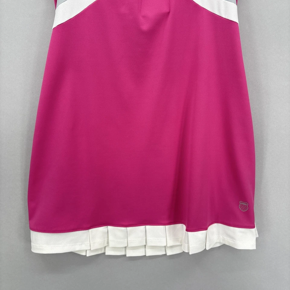 K-Swiss Tennis Dress Womens Large Pink White Racerback Pleated Hem Built-in Bra - Image 3 of 4